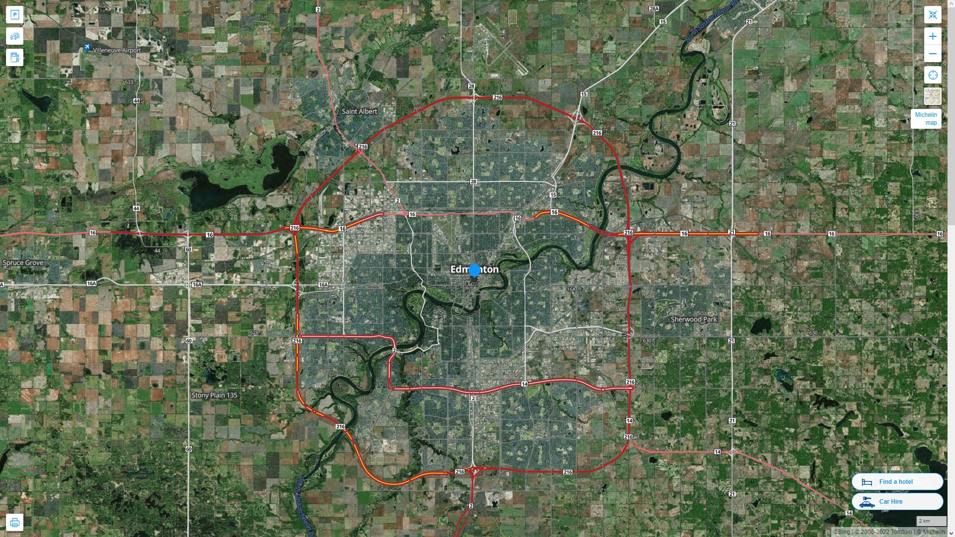 Edmonton Canada Autoroute et carte routiere avec vue satellite